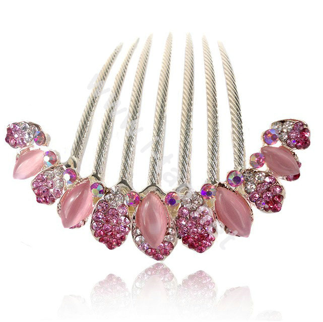 Hair Accessories Alloy Rhinestone Crystal Flower Elegant Hair Combs Clip - Pink