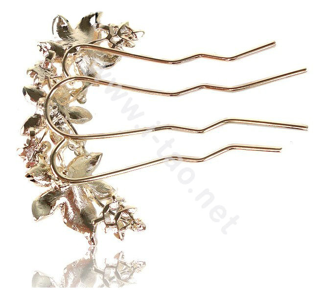 Hair Accessories Alloy Rhinestone Crystal Flower Hair Pin Clip Fork Combs - Champagne