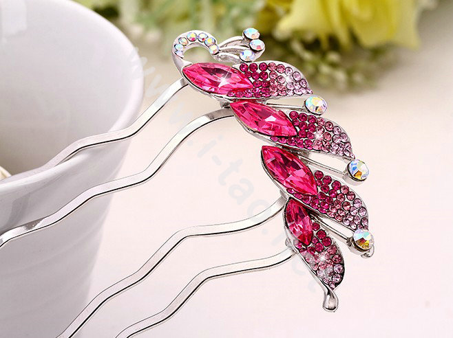 Hair Accessories Crystal Rhinestone Alloy Bridal Combs Hair Pin Clip Fork - Red