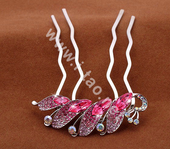 Hair Accessories Crystal Rhinestone Alloy Bridal Combs Hair Pin Clip Fork - Red