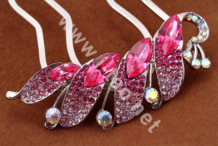 Hair Accessories Crystal Rhinestone Alloy Bridal Combs Hair Pin Clip Fork - Red