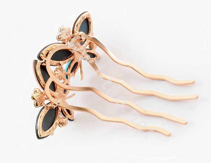 Hair Accessories Crystal Rhinestone Alloy Butterfly Hair Pin Clip Fork Combs - Coffee