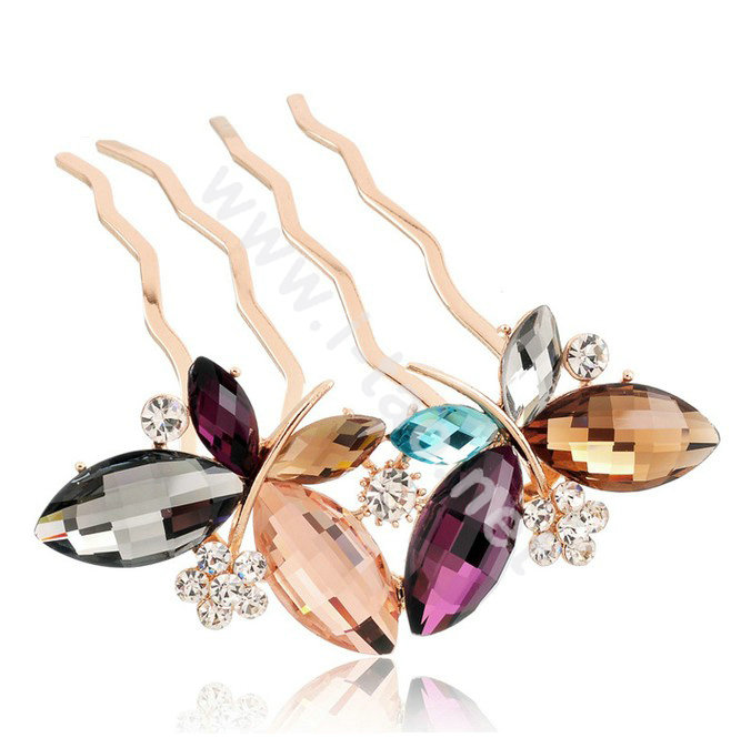 Hair Accessories Crystal Rhinestone Alloy Butterfly Hair Pin Clip Fork Combs - Multicolor