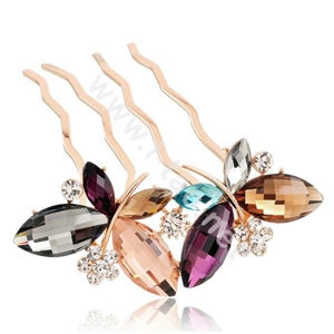 Hair Accessories Crystal Rhinestone Alloy Butterfly Hair Pin Clip Fork Combs - Multicolor
