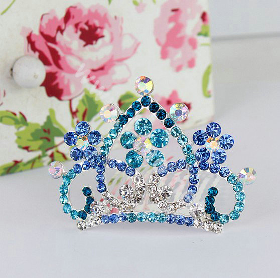Hair Accessories Crystal Rhinestone Alloy Crown Bride Hair Pin Clip Combs - Blue