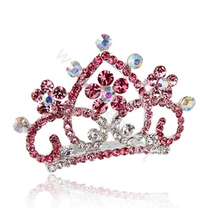 Hair Accessories Crystal Rhinestone Alloy Crown Bride Hair Pin Clip Combs - Pink