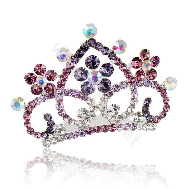 Hair Accessories Crystal Rhinestone Alloy Crown Bride Hair Pin Clip Combs - Purple