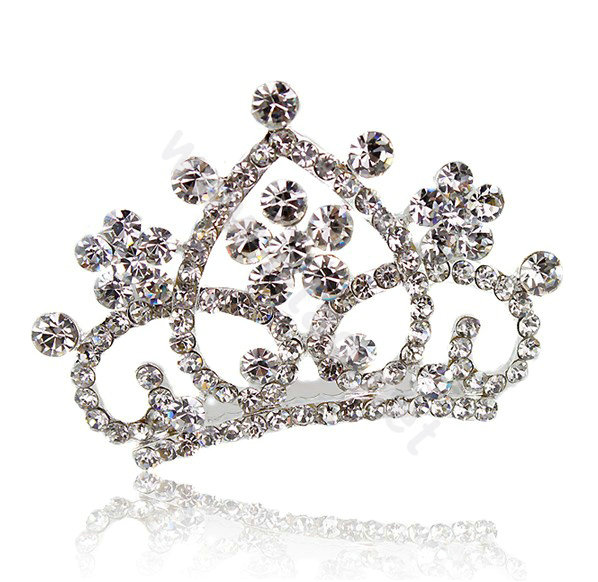 Hair Accessories Crystal Rhinestone Alloy Crown Bride Hair Pin Clip Combs - White
