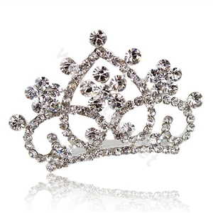 Hair Accessories Crystal Rhinestone Alloy Crown Bride Hair Pin Clip Combs - White