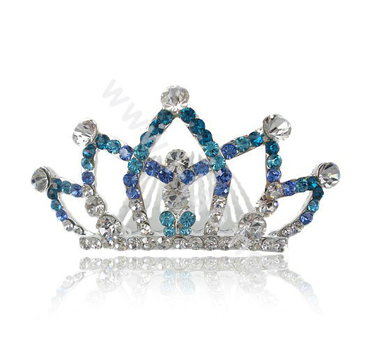 Hair Accessories Crystal Rhinestone Alloy Crown Hair Pin Clip Combs - Blue