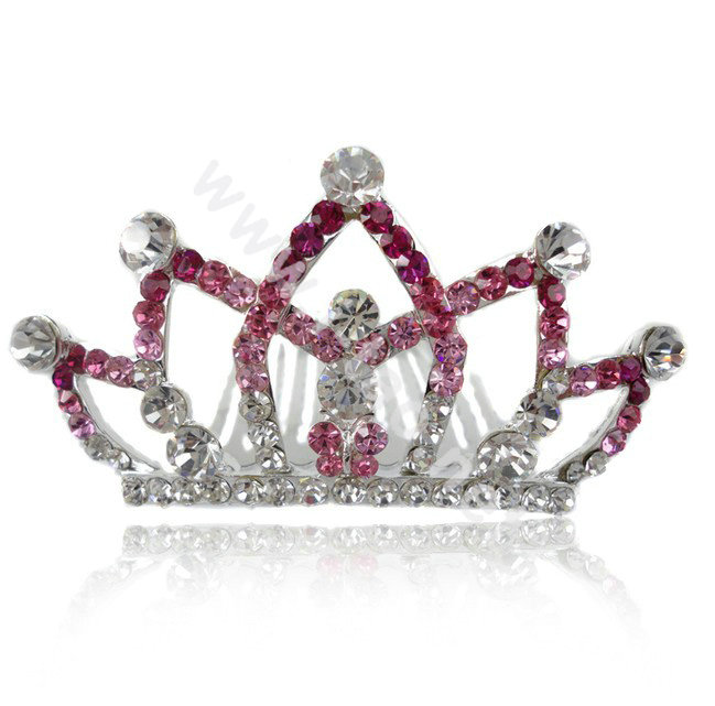 Hair Accessories Crystal Rhinestone Alloy Crown Hair Pin Clip Combs - Pink