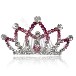 Hair Accessories Crystal Rhinestone Alloy Crown Hair Pin Clip Combs - Pink
