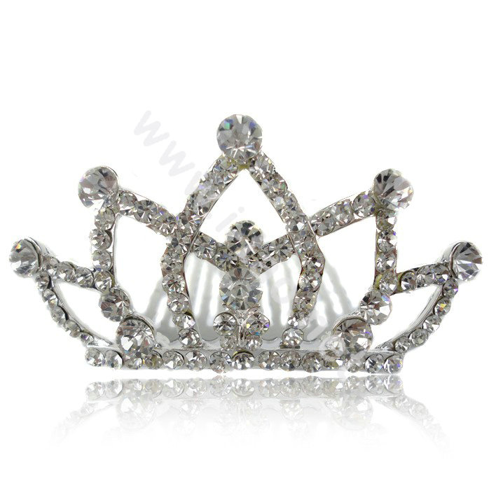 Hair Accessories Crystal Rhinestone Alloy Crown Hair Pin Clip Combs - White