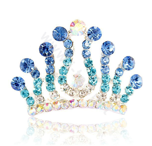 Hair Accessories Crystal Rhinestone Alloy Crown Hair Pin Combs Clip - Blue