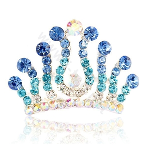 Hair Accessories Crystal Rhinestone Alloy Crown Hair Pin Combs Clip - Blue