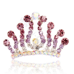 Hair Accessories Crystal Rhinestone Alloy Crown Hair Pin Combs Clip - Purple