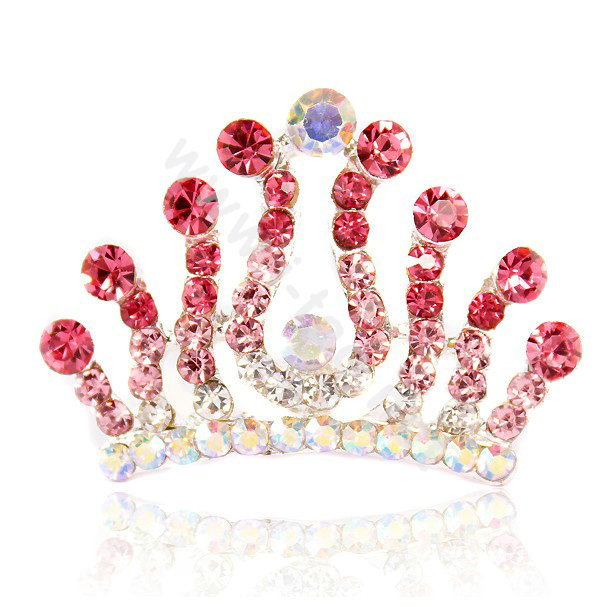 Hair Accessories Crystal Rhinestone Alloy Crown Hair Pin Combs Clip - Red