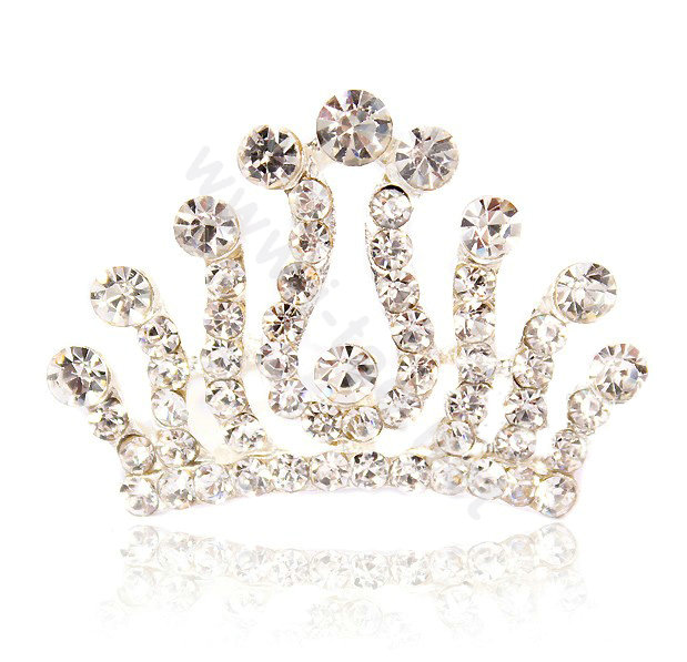 Hair Accessories Crystal Rhinestone Alloy Crown Hair Pin Combs Clip - White