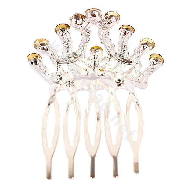 Hair Accessories Crystal Rhinestone Alloy Crown Hair Pin Combs Clip - White