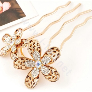 Hair Accessories Crystal Rhinestone Alloy Leopard Flower Hair Pin Clip Fork Combs - Brown