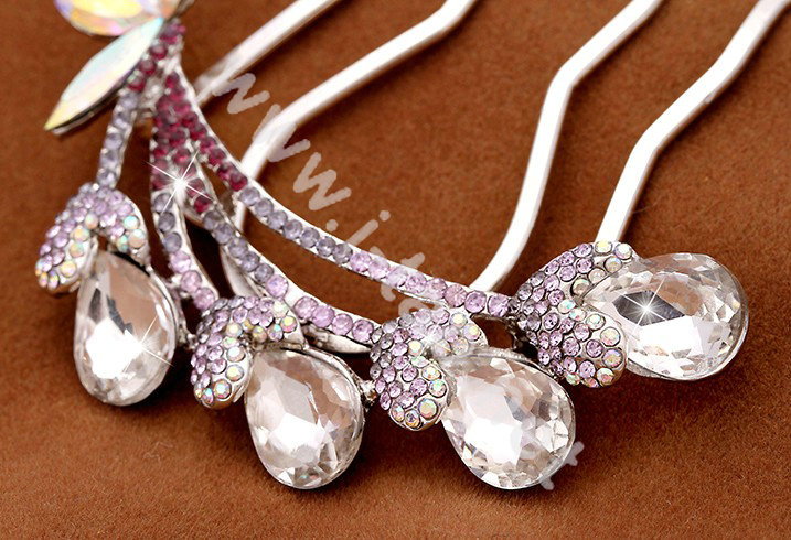 Hair Accessories Crystal Rhinestone Butterfly Alloy Hair Pin Clip Fork Combs - Purple