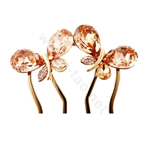 Hair Accessories Crystal Rhinestone Butterfly Hair Pin Clip Fork Combs - Champagne