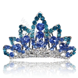 Hair Accessories Crystal Rhinestone Crown Bride Hair Pin Clip Combs - Blue
