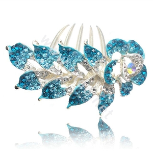 Hair Accessories Crystal Rhinestone Flower Alloy Bride Hair Clip Combs - Blue
