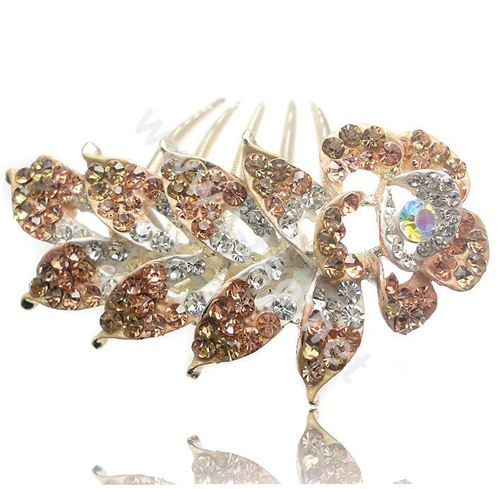 Hair Accessories Crystal Rhinestone Flower Alloy Bride Hair Clip Combs - Champagne