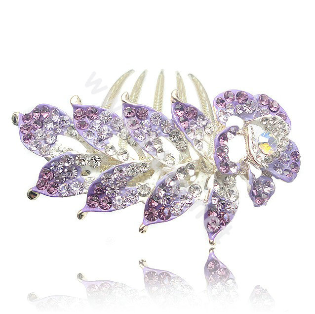 Hair Accessories Crystal Rhinestone Flower Alloy Bride Hair Clip Combs - Puple