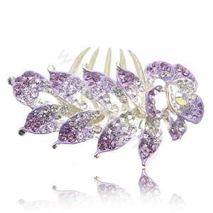 Hair Accessories Crystal Rhinestone Flower Alloy Bride Hair Clip Combs - Puple