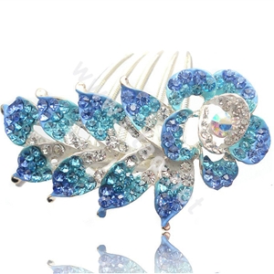 Hair Accessories Crystal Rhinestone Flower Alloy Bride Hair Clip Combs - Sky blue