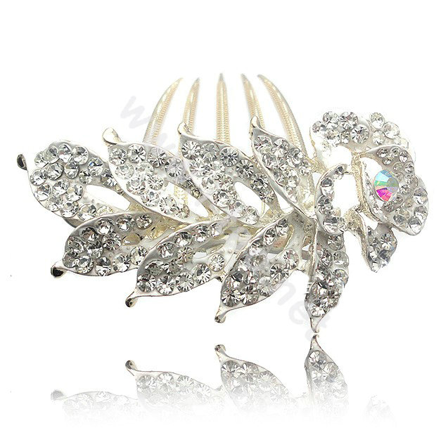 Hair Accessories Crystal Rhinestone Flower Alloy Bride Hair Clip Combs - White