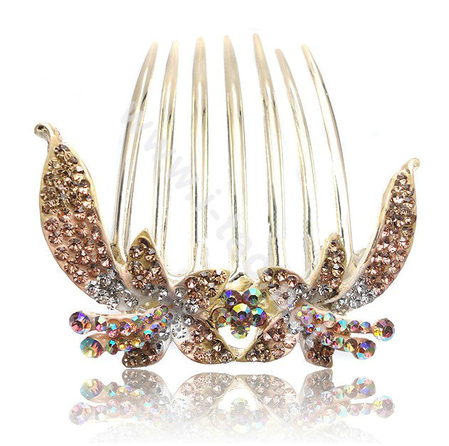 Hair Accessories Crystal Rhinestone Flower Alloy Hair Clip Combs - Champagne