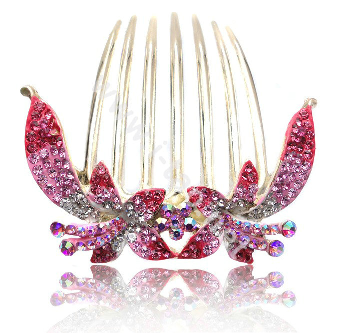 Hair Accessories Crystal Rhinestone Flower Alloy Hair Clip Combs - Pink