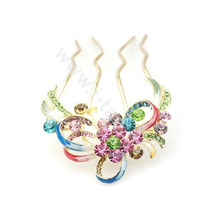 Hair Accessories Crystal Rhinestone Flower Alloy Hair Pin Clip Comb - Multicolor