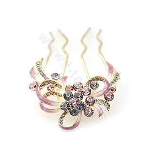 Hair Accessories Crystal Rhinestone Flower Alloy Hair Pin Clip Comb - Purple