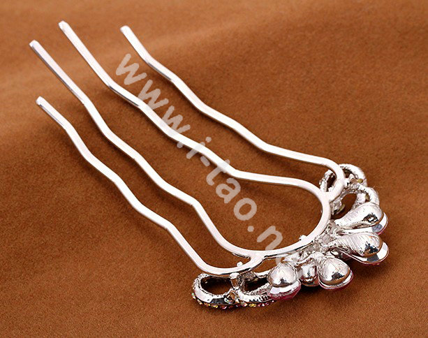 Hair Accessories Crystal Rhinestone Flower Alloy Hair Pin Clip Fork Combs - Pink