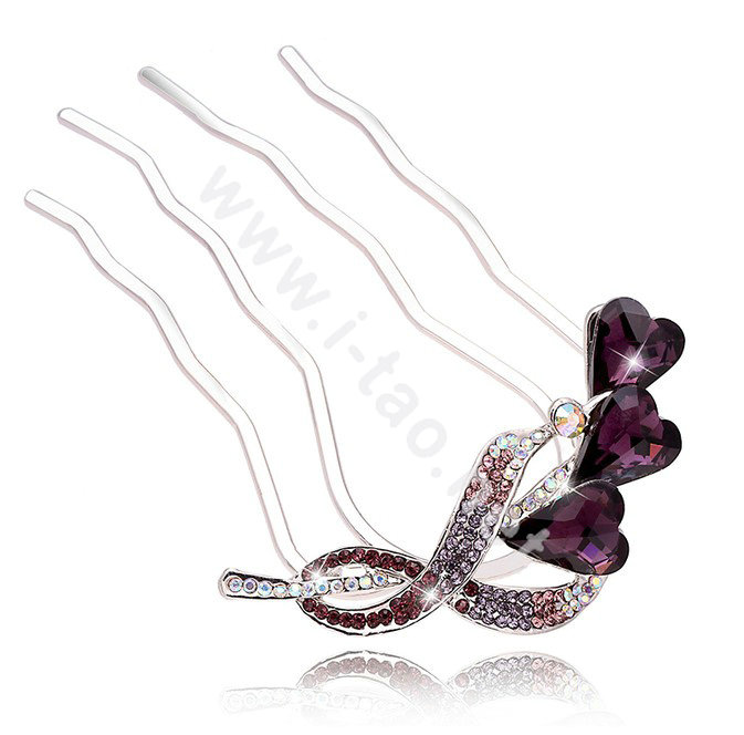 Hair Accessories Crystal Rhinestone Flower Alloy Hair Pin Clip Fork Combs - Purple