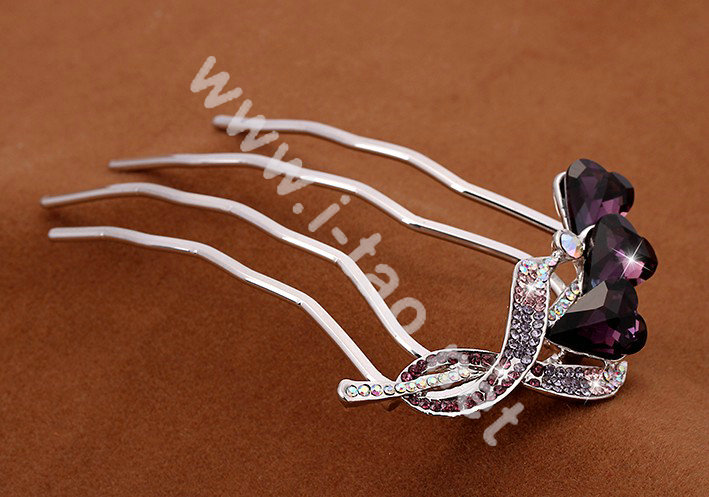 Hair Accessories Crystal Rhinestone Flower Alloy Hair Pin Clip Fork Combs - Purple