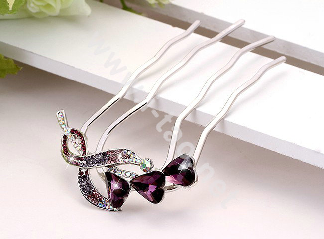 Hair Accessories Crystal Rhinestone Flower Alloy Hair Pin Clip Fork Combs - Purple
