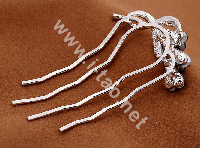 Hair Accessories Crystal Rhinestone Flower Alloy Hair Pin Clip Fork Combs - Purple