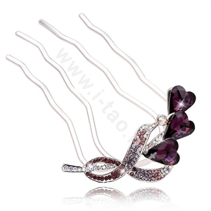 Hair Accessories Crystal Rhinestone Flower Alloy Hair Pin Clip Fork Combs - Purple