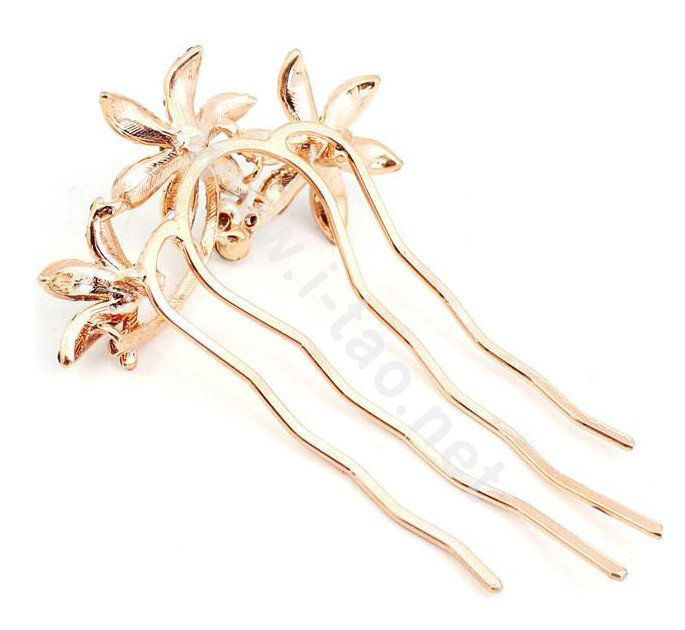Hair Accessories Crystal Rhinestone Flower Hair Pin Clip Fork Combs - Pink