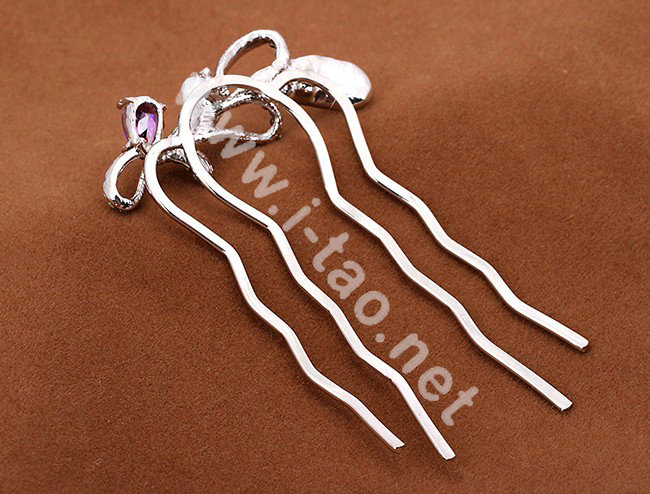 Hair Accessories Crystal Rhinestone Flower Metal Hair Pin Clip Fork Combs - Purple