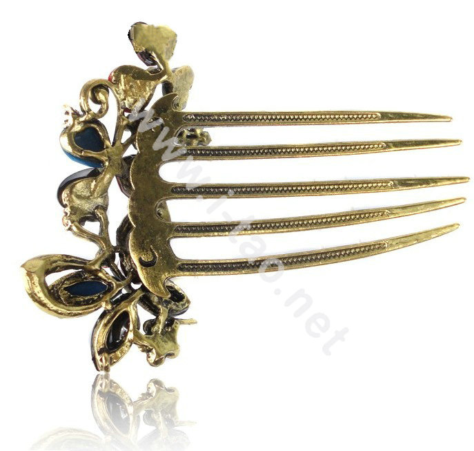 Hair Accessories Crystal Rhinestone Retro Alloy Flowers Hair Clip Combs - Coffee