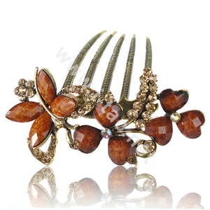 Hair Accessories Crystal Rhinestone Retro Alloy Flowers Hair Clip Combs - Coffee