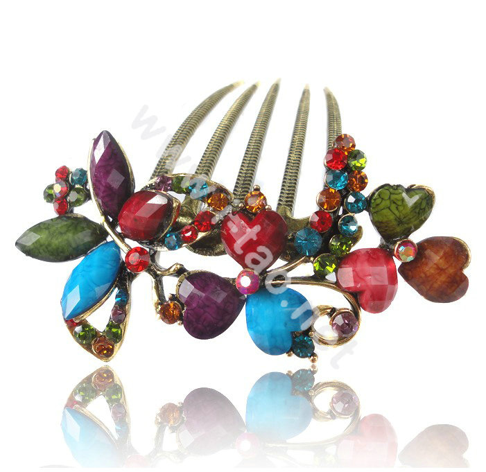 Hair Accessories Crystal Rhinestone Retro Alloy Flowers Hair Clip Combs - Multicolor