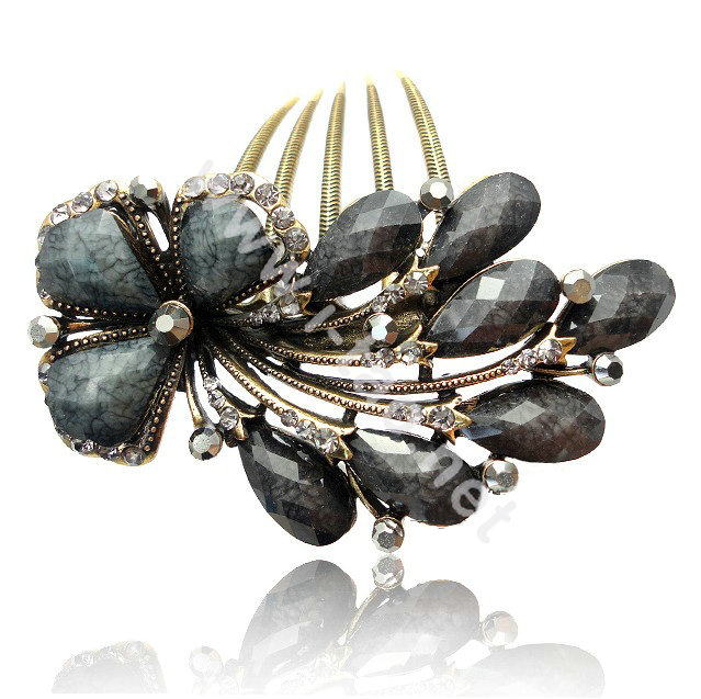 Hair Accessories Crystal Rhinestone Retro Flower Alloy Hair Clip Combs - Black