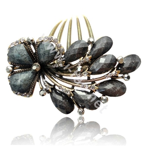 Hair Accessories Crystal Rhinestone Retro Flower Alloy Hair Clip Combs - Black